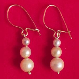 SOLID 14K VINTAGE ANTIQUE NATURAL PEARL EARRINGS MINIMALIST 1.5 GRAMS